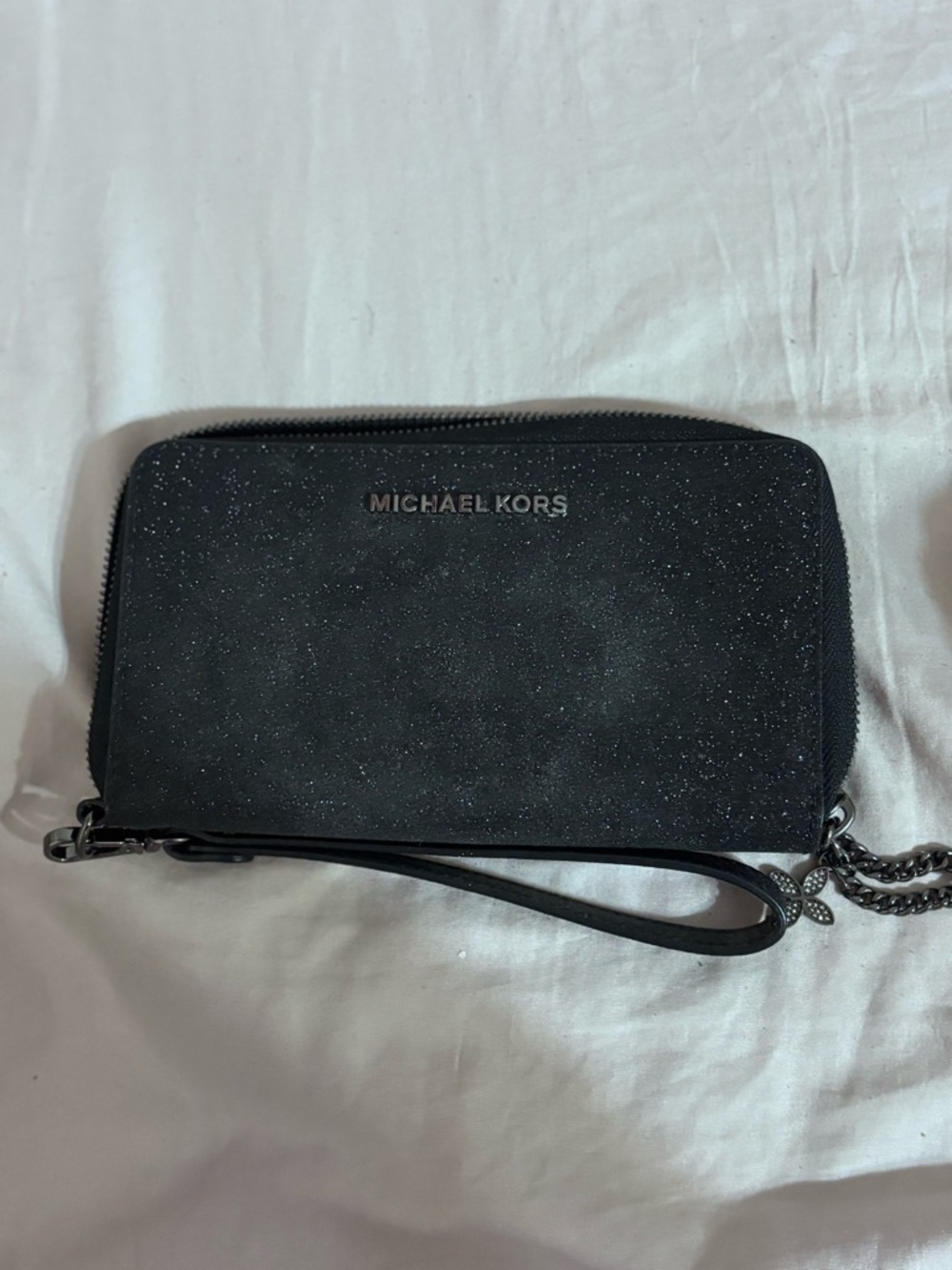 Michael Kors Black Glitter Zip-Around Wristlet Wallet